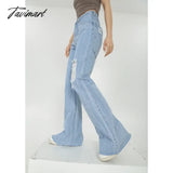 Tavimart Women Blue Jeans Worn - Out High Waist American Street Wide Leg Pants Fashion Hip Hop
