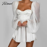 Tavimart Women Bodycon Dress Female Lantern Sleeve Y2K Corset Chiffon Dresses Beach Vacation Outfit