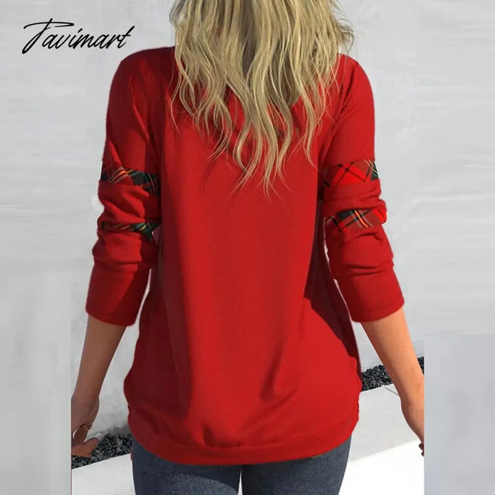 Tavimart Women Casual Long Sleeve Fake Two - Piece V - Neck Top Fashion Patchwork Pullover Tops