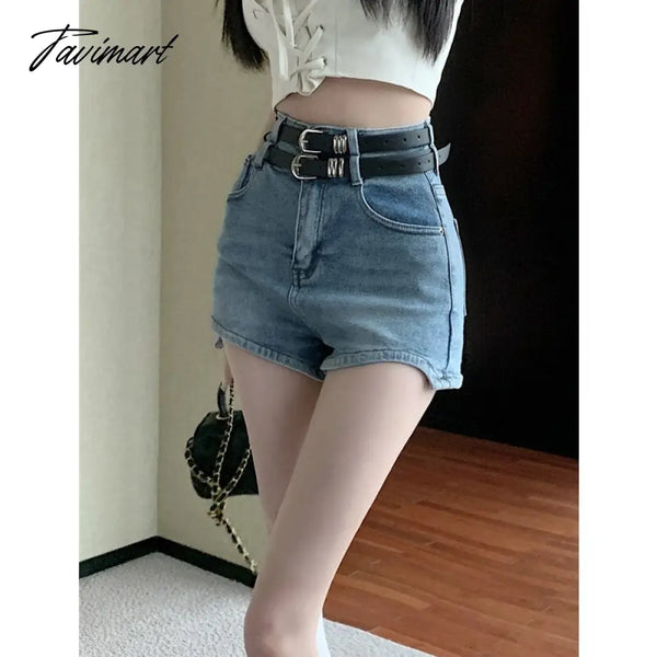 Tavimart Women’ Clothing American Denim Self Cultivation Shorts Design Hot Pants Double Waistband