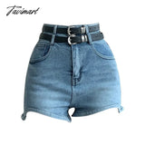 Tavimart Women’ Clothing American Denim Self Cultivation Shorts Design Hot Pants Double Waistband