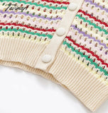 Tavimart Women Collared Crochet Pointelle Cardigan In Multi Stripes