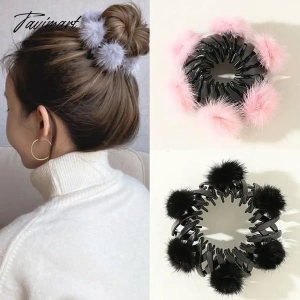 Tavimart Women Cute Plush Ball Bird Nest Hair Claw Clips Scrunchies Expand Bun Ponytail Holder