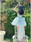 Tavimart Women Elegant Off Shoulder Patchwork Tutu Party Dress Summer Blue White Mesh Slim Sweet