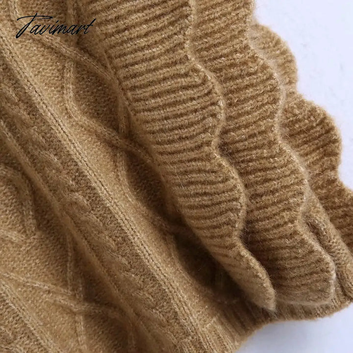 Tavimart Women Elegant Twist Ruffle Trims Armhole Cable Knitted Sweater Vest Vintage Chaleco Mujer