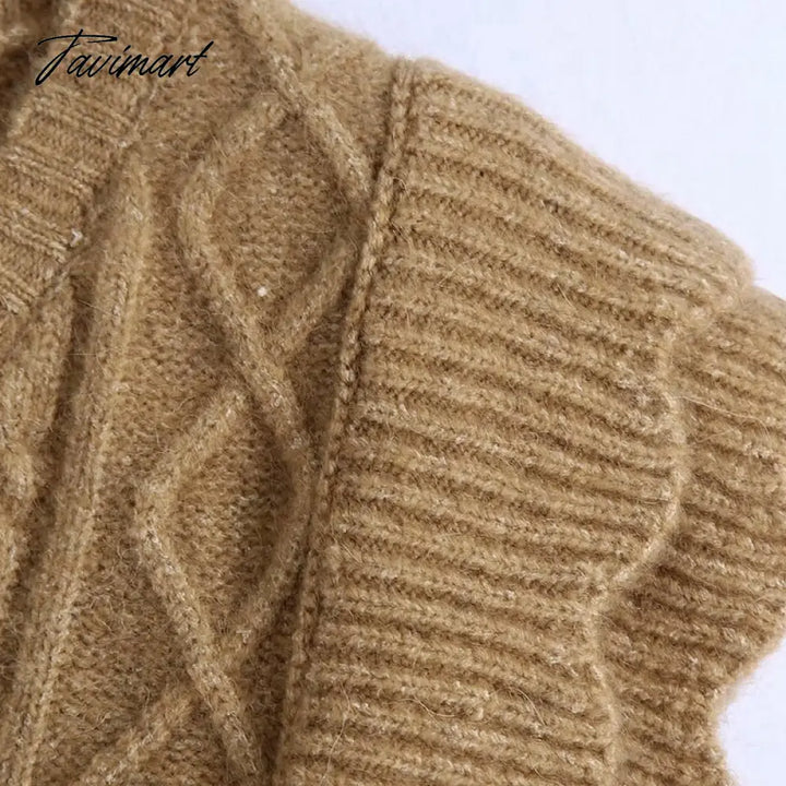 Tavimart Women Elegant Twist Ruffle Trims Armhole Cable Knitted Sweater Vest Vintage Chaleco Mujer