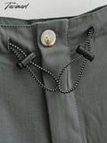 Tavimart Women Fall High Waist Cargo Pocket Drawstring Pants Straigth Trousers