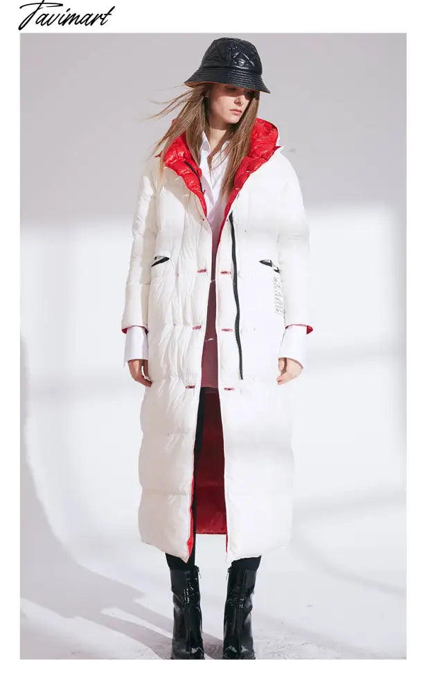 Tavimart Women Fashion Double Size Winter Warm Down Coat Lady Long 90% White Jacket Female Red