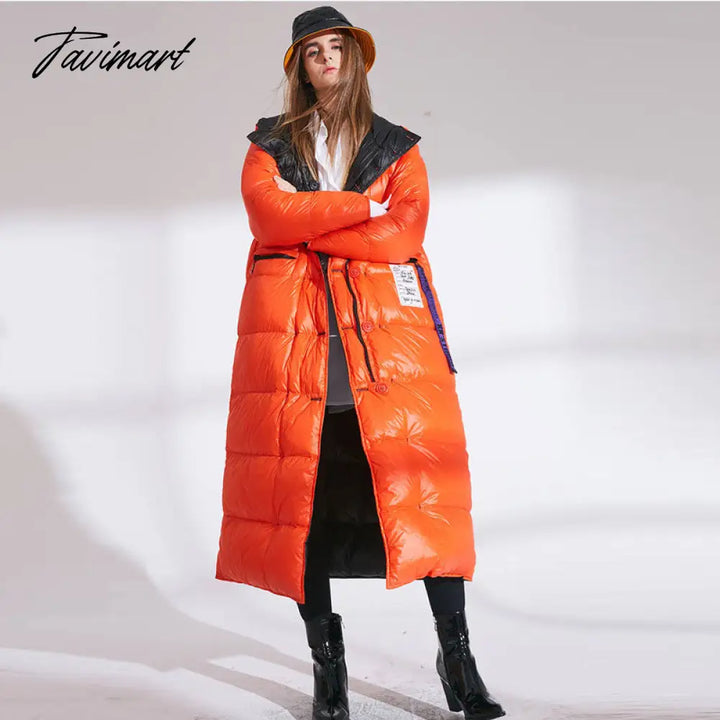 Tavimart Women Fashion Double Size Winter Warm Down Coat Lady Long 90% White Jacket Female Red