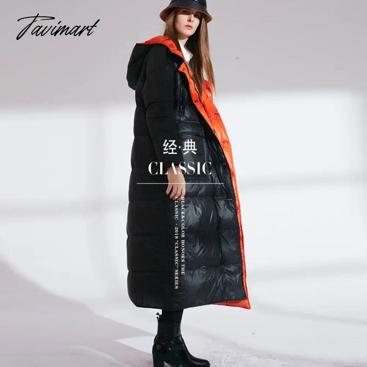 Tavimart Women Fashion Double Size Winter Warm Down Coat Lady Long 90% White Jacket Female Red