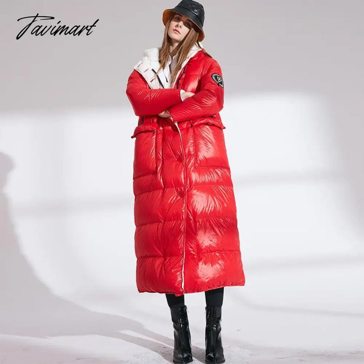 Tavimart Women Fashion Double Size Winter Warm Down Coat Lady Long 90% White Jacket Female Red