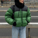 Tavimart Women Fashion Patchwork Loose Bomber Jacket Coat Y2K Vintage Long Sleeve Zipper Warm
