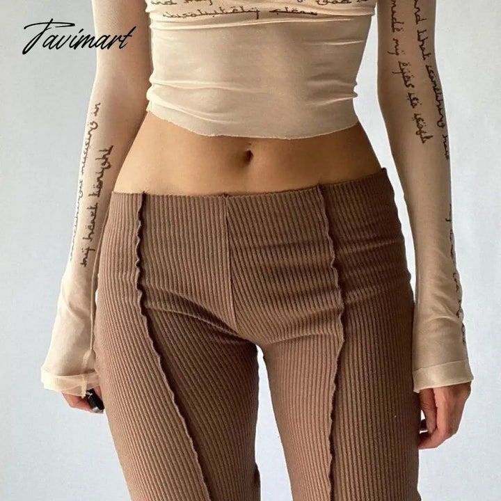 Tavimart Women High Waist Elastic Wide Leg Flare Pants Casual Ladies Solid Bell - Bottomed Trousers