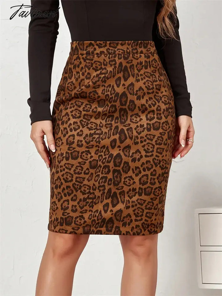 Tavimart Women Leopard Print Long Skirts Suede Fabric Official Ladies New Wrap Skirt Autumn Elastic