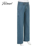 Tavimart Women Light Blue Denim Jeans Casual Straight Loose Long Trousers Pantalones Mujer Verano