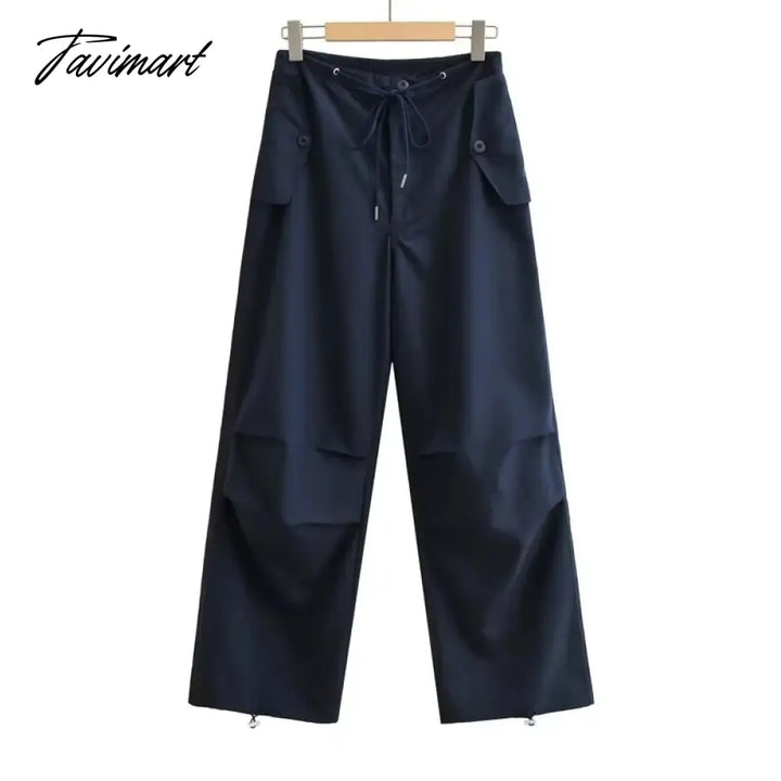 Tavimart Women Light Weight Cargo Trousers With Tie Waist And Cuff Detail 6 Colors Navy / Xs