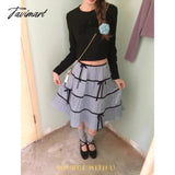 Tavimart - Women Long Skirts Solid Color Bow Elastic Waist Ruffle Pleated Irregular Skirt Summer