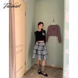 Tavimart - Women Long Skirts Solid Color Bow Elastic Waist Ruffle Pleated Irregular Skirt Summer