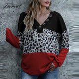 Tavimart Women Loose Long Sleeve Streetwear Autumn New Leopard Patchwork Sweatshirt Vintage Casual