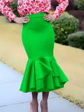 Tavimart Women Mermaid Green Skirt High Waist Christmas Elegant Slim Ruffles Classy Saias Jupes