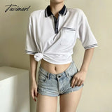 Tavimart Women Oversized Short Sleeve Polo T - Shirt With Contrast Tipping
