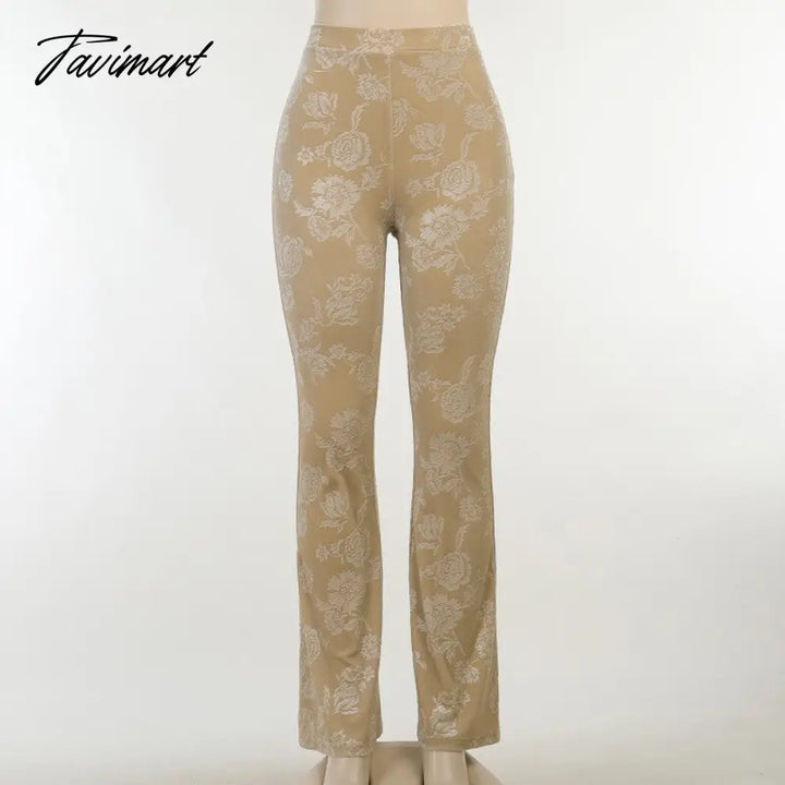 Tavimart Women Pants Y2K Velvet Flares High Waist Flare Pant Autumn Festival Clothes Stretchy