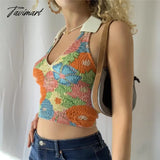 Tavimart Women Print Tank Tops Sexy Halter Deep V - Neck Y2K Crop Top Summer Vest Lolita Style