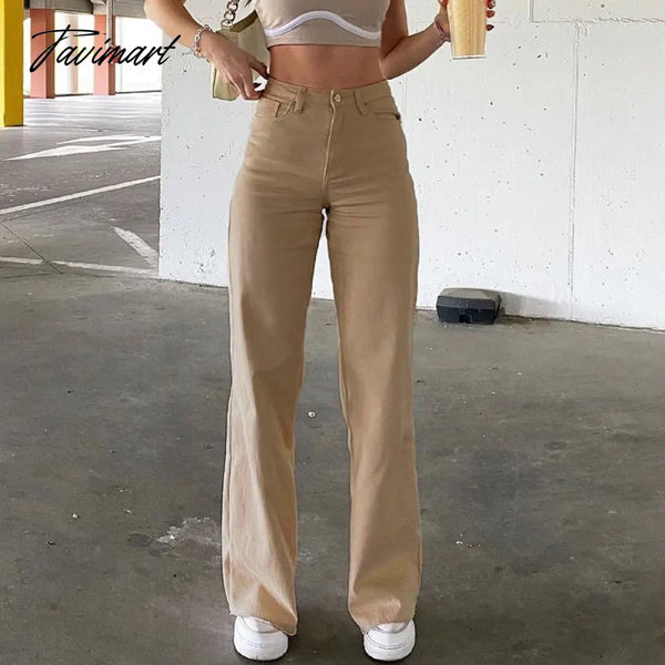 Tavimart Women Retro Trousers Casual Jeans High Rise Cargo Pants Straight 90S Korean Fashion