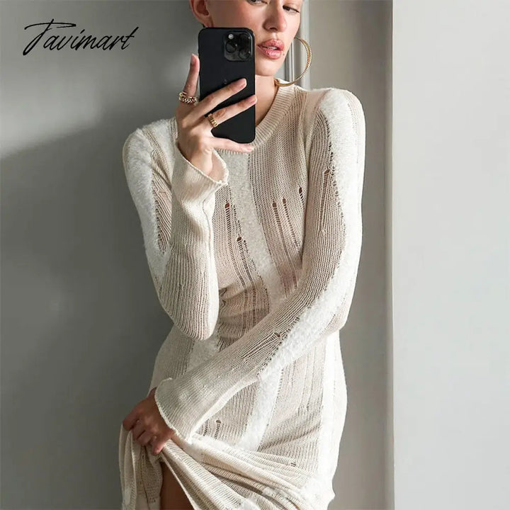 Tavimart Women’s Clothing Autumn And Winter New Knitted Long - Sleeved High Waist Temperament Hot