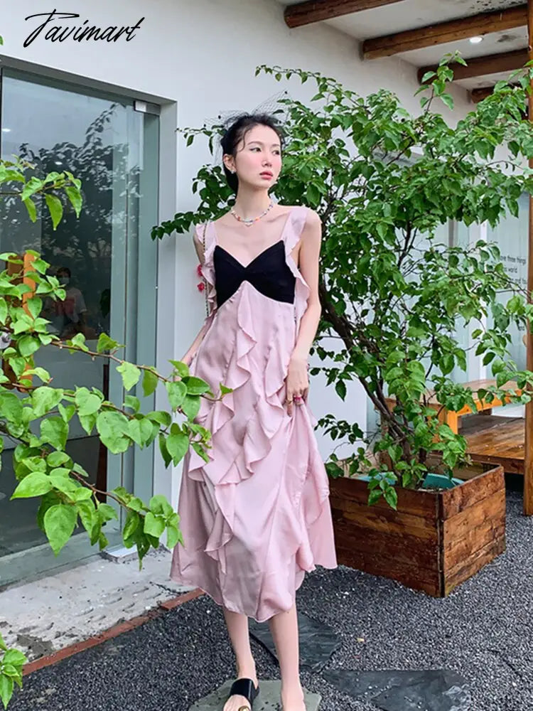 TAVIMART  -  Women's Vintage Midi Skirt 2026 Summer High Waist Slim Ruffle Fishtail Skirts Party Side Slit Elegant Embroidery Skirt