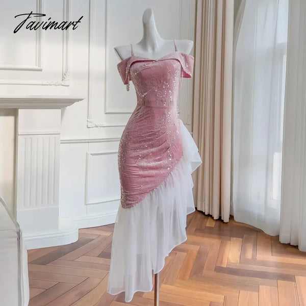 Tavimart - Women’s Evening Party Dress Sexy Off The Shoulder Sequins Beading Slim Ruffles