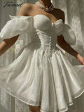 Tavimart Women’s Puff Sleeve Tulle Mini Princess Dress Elegant Chic Party Vintage A - Line