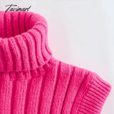 Tavimart Women’s Turtleneck Knitted Sweater Vests Female Retro Sleeveless Cropped Vest Autumn