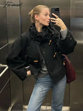 Tavimart Women Solid Fur Collar Patchwork Jacket Casual Single Breasted Long Sleeve Pocket Coat