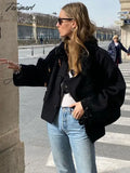 Tavimart Women Solid Fur Collar Patchwork Jacket Casual Single Breasted Long Sleeve Pocket Coat