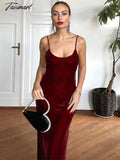 Tavimart - Women Solid Pleated Slim Sling Maxi Dress Fashion Backless Sleeveless Long Robes Sexy