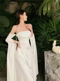 Tavimart Women Summer Elegant Satin Silky Off Shoulder Slim White Cocktail Dress Lady Party Maxi