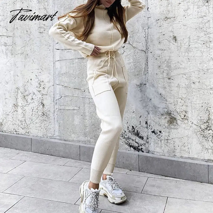 Tavimart Women Sweater Suit Track Costume 2 Pieces Sets Casual Autumn Winter Turtleneck Pullovers