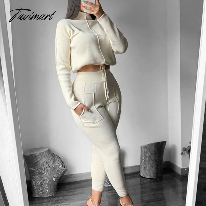 Tavimart Women Sweater Suit Track Costume 2 Pieces Sets Casual Autumn Winter Turtleneck Pullovers