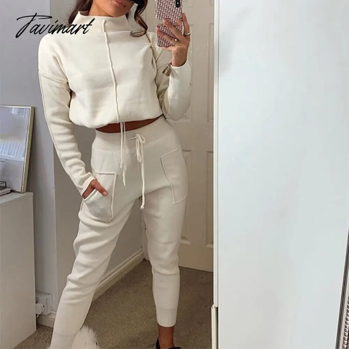 Tavimart Women Sweater Suit Track Costume 2 Pieces Sets Casual Autumn Winter Turtleneck Pullovers