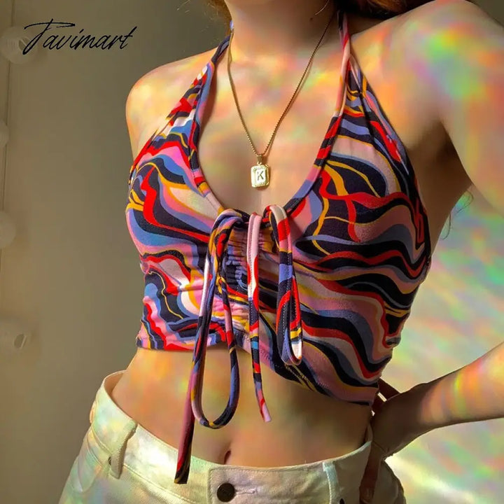 Tavimart Women Tie Dye Print Y2K Tank Top Summer Fashion Beachwear Backless Sleeveless Slim Sexy