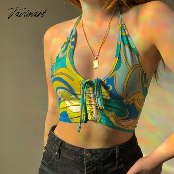 Tavimart Women Tie Dye Print Y2K Tank Top Summer Fashion Beachwear Backless Sleeveless Slim Sexy