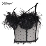 Tavimart Women Tops Tee Crop Bodycon Lace Black New Sexy Female Clothing Top Casual Club Mesh Cains