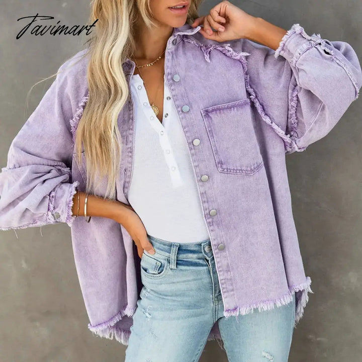 Tavimart Women Turn Down Collar Shirts Jackets Tops Elegant Femme Casual Loose Solid Coats Autumn