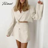 Tavimart Women Two Piece Suit Cropped Blazer And Wrap Mini Skirt Crop One Button Set Wlfg