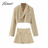 Tavimart Women Two Piece Suit Cropped Blazer And Wrap Mini Skirt Crop One Button Set Wlfg Khaki / S