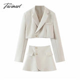 Tavimart Women Two Piece Suit Cropped Blazer And Wrap Mini Skirt Crop One Button Set Wlfg White / S