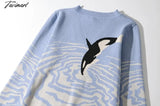 Tavimart Women V Neck Knitted Jumper With Dolphin Print