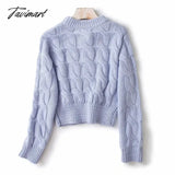 Tavimart Women Vintage Chunky Cable Knit Crop Jumper Crew Neck Cropped Top