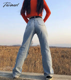 Tavimart Women Vintage High Waist Straight Leg Jeans Blue Wide Jean